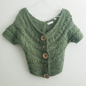 Anthropologie Sleeping On Snow Wool Crochet Off Sholder Cropped Chunky Sweater